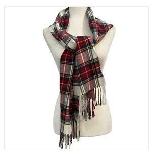 100% Cashmere Stewart Plaid Fringed Scarf Made in Scotland
